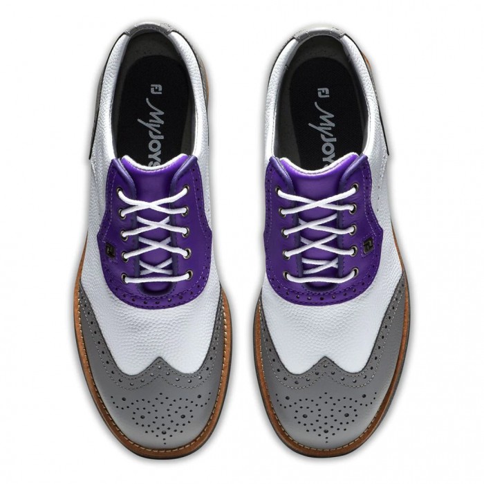 White Pebble / Grey Pebble / Purple Women's Footjoy Golf Premiere Series - Shield Tip Spiked Golf Sh