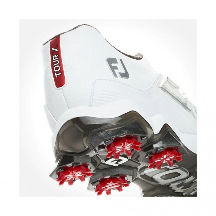 White / Red Men's Footjoy Golf Tour X Spiked Golf Shoes | UK0147962