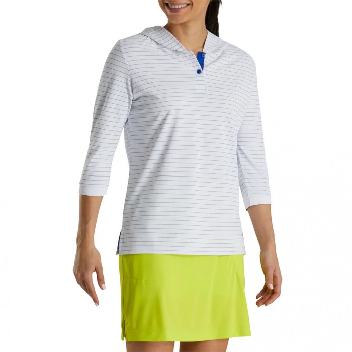 White Women's Footjoy Golf 3/4 Sleeve Pinstripe  Hoodie | UK3802691